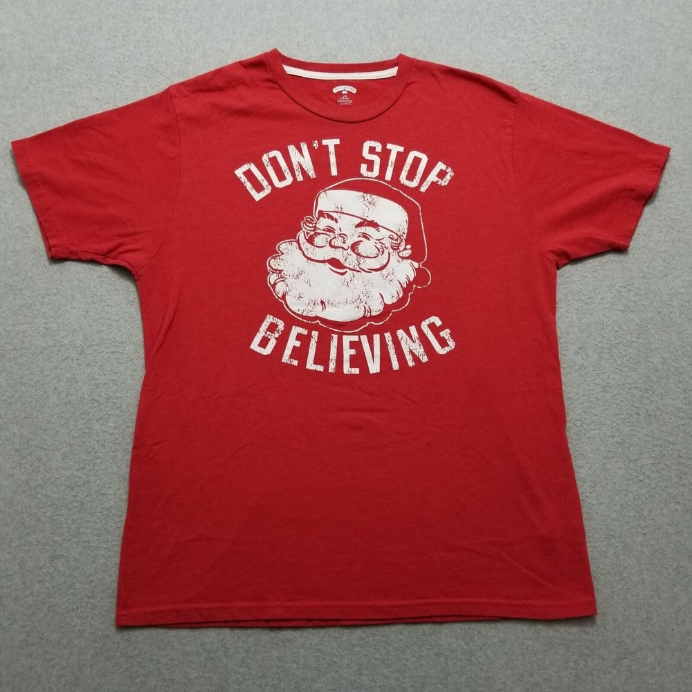 Holiday Time Santa Shirt Mens Large‎ Red Short Sleeve Crew Neck